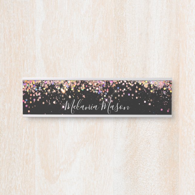 Elegant Holographic Glitter Black Door Sign (Front)