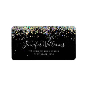 Elegant Holographic Glitter Black Modern Label