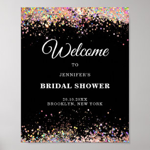 Elegant Holographic Glitter BRIDAL SHOWER Black Po Poster