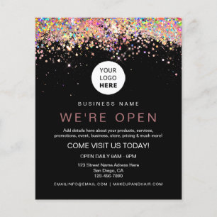 Elegant Holographic Glitter Custom Logo Black Flyer