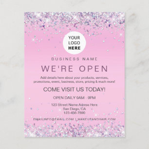 Elegant Holographic Glitter Custom Logo Pink Flyer