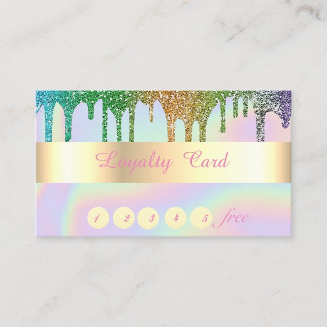 Elegant Holographic Glitter Drips  Loyalty Card (Front)