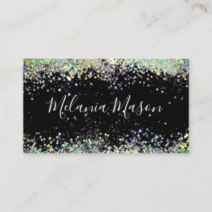 Elegant Holographic Glitter Makeup Artist Black Bu Business Card