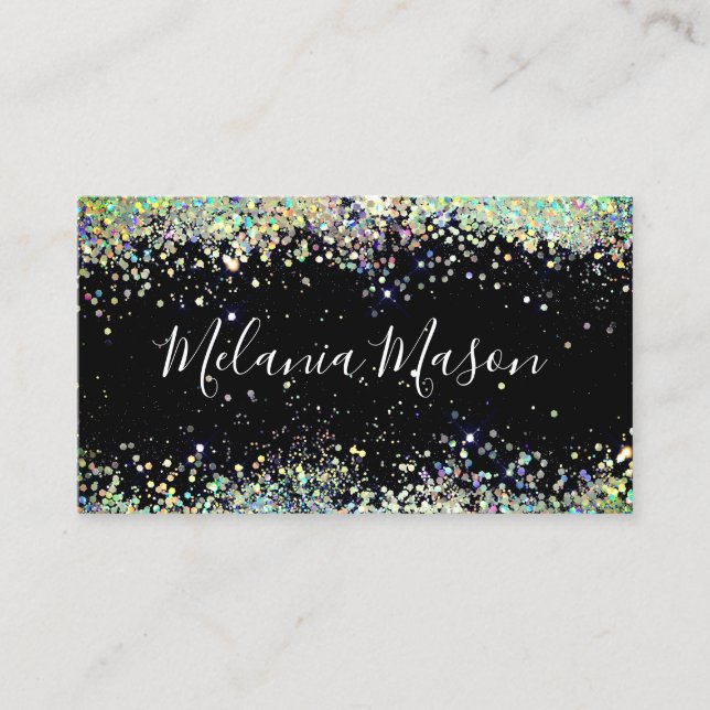 Elegant Holographic Glitter Makeup Artist Black Bu Business Card (Front)