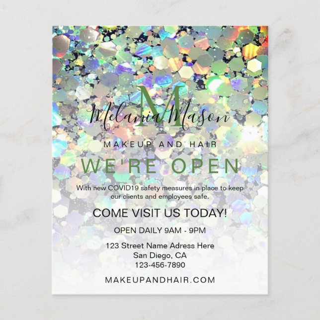 Elegant Holographic Glitter Makeup Artist Black Fl Flyer (Front)