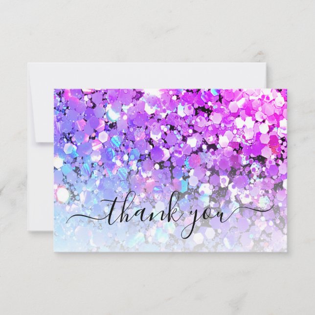 Elegant Holographic Glitter Makeup Artist Black Th Thank You Card (Front)