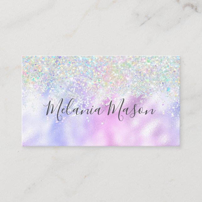 Elegant Holographic Glitter Makeup Artist Metallic Business Card (Front)