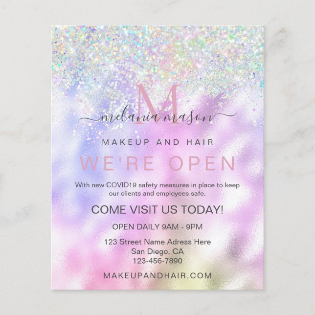 Elegant Holographic Glitter Makeup Artist Metallic Flyer (Front)