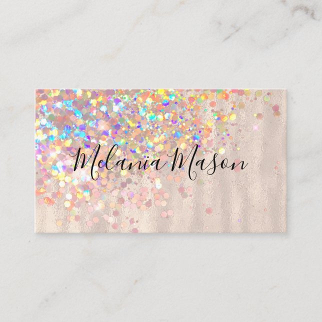 Elegant Holographic Glitter Makeup Artist Pearly Business Card (Front)