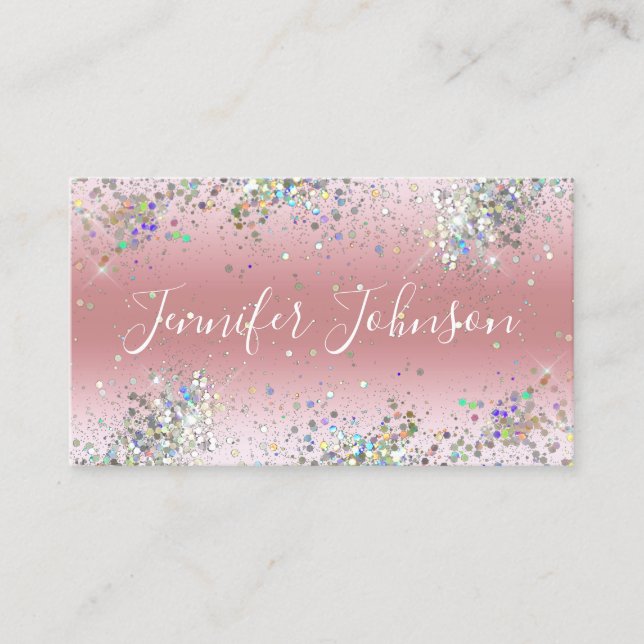 Elegant Holographic Glitter Makeup Artist Pink Business Card (Front)
