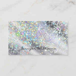 Elegant Holographic Glitter Metallic Silver Business Card