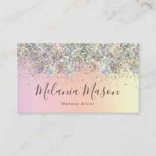 Elegant Holographic Glitter Nail Artist Beauty Business Card
