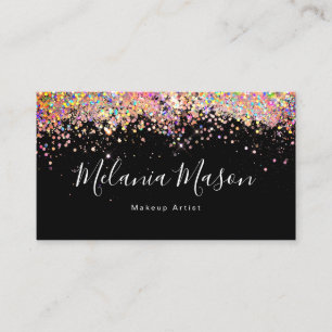 Elegant Holographic Glitter Nail Artist Black Busi Business Card