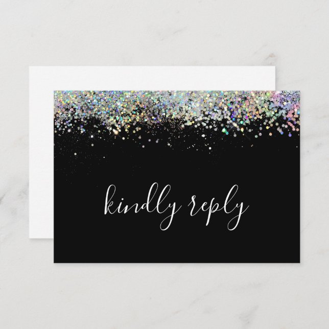 Elegant Holographic Glitter Wedding Kindly Reply RSVP Card (Front/Back)
