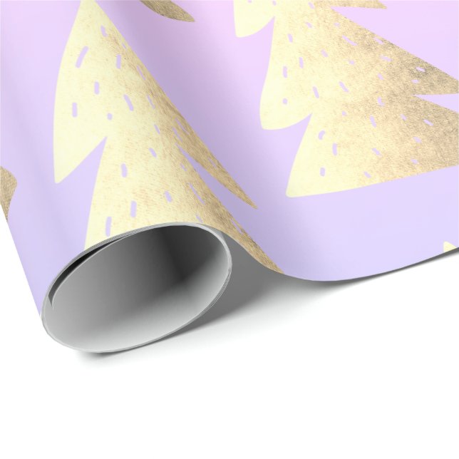 Elegant Holographic Gold Christmas Tree Pattern Wrapping Paper (Roll Corner)