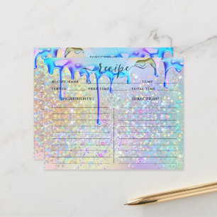Elegant Holographic Gold Glitter Drips Recipe Card