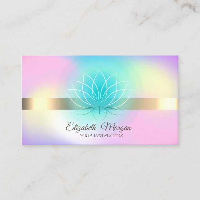 Elegant Holographic Gold, Lotus  Yoga Instructor Business Card (Front)