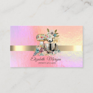Elegant Holographic,Gold Stripe Floral Mixer Business Card