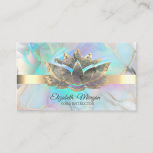 Elegant Holographic Ink Lotus Opal Stone Business Card