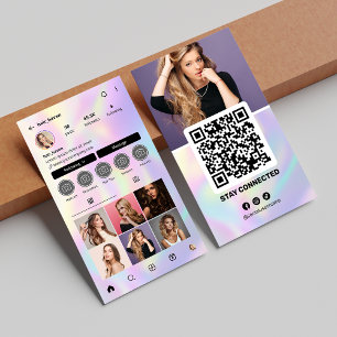 Elegant Holographic Instagram Profile Hair Stylist Business Card