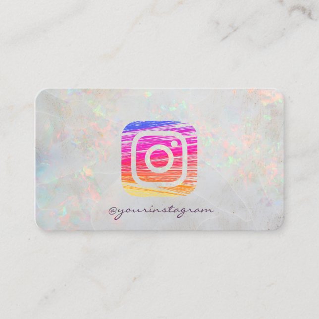 Elegant Holographic Iridescent OpaI Instagram  Business Card (Front)