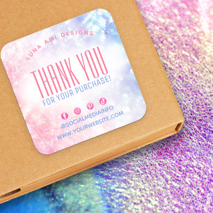 Elegant Holographic Iridescent Thank You Order Square Sticker