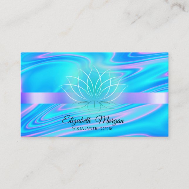 Elegant Holographic Lotus Yoga Instructor Business Card (Front)