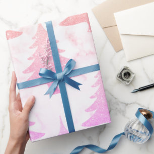 Elegant Holographic Marble Christmas Tree Wrapping Paper