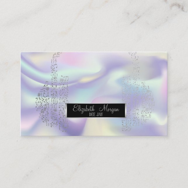 Elegant Holographic,Music Notes Headphone DJ Business Card (Front)