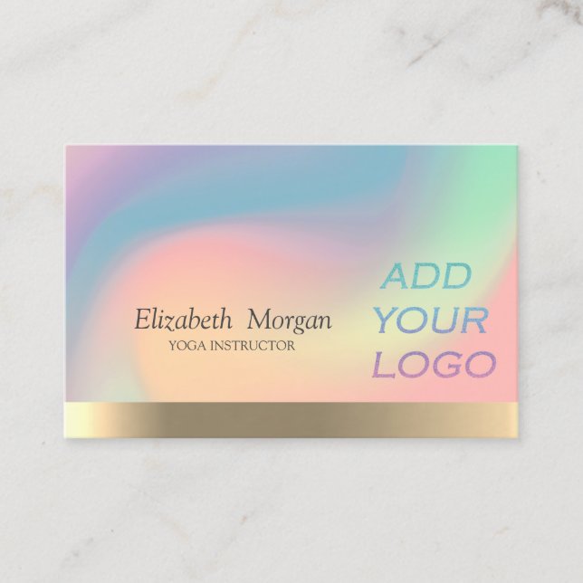 Elegant Holographic Ombre Add Your Logo Business Card (Front)