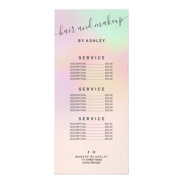 elegant holographic ombre pearl nacre rainbow rack card (Front)