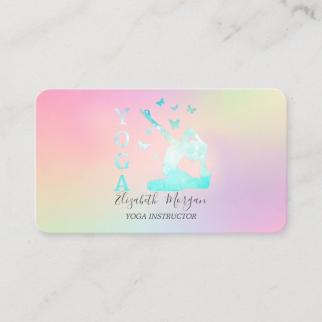 Elegant Holographic Ombre Women Yoga Instructor Business Card (Front)