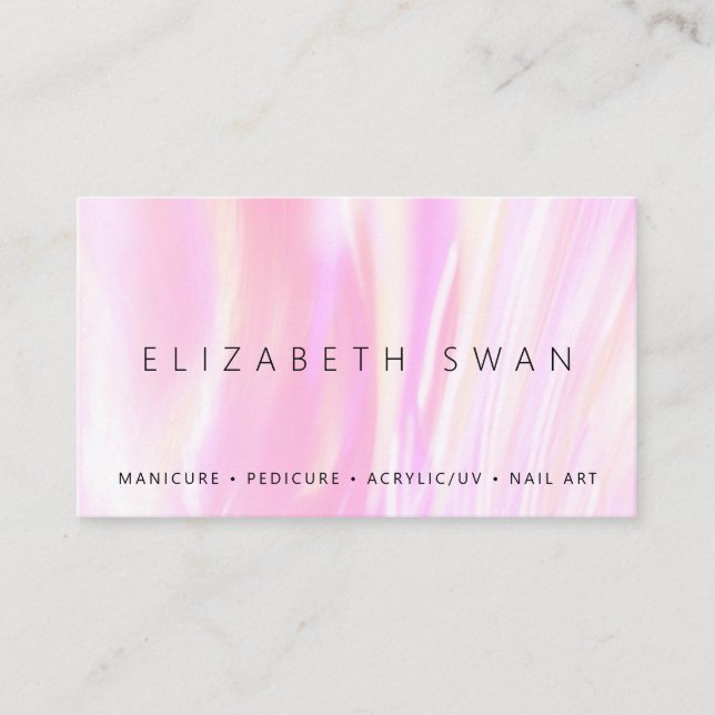 Elegant Holographic Pink Pastel Business Card (Front)