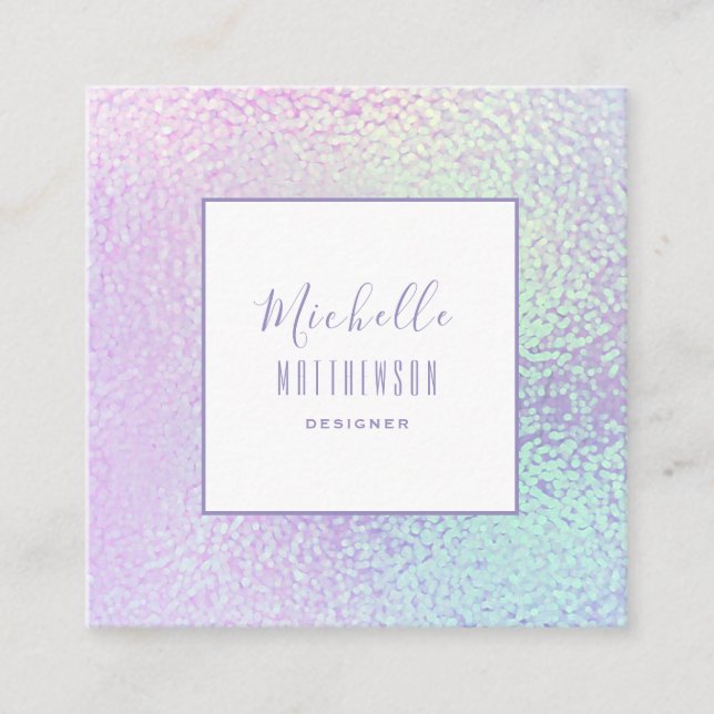 Elegant Holographic Professional Social Media Square Business Card (Front)