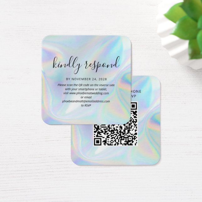 Elegant Holographic QR Code RSVP Wedding Website (Desk)