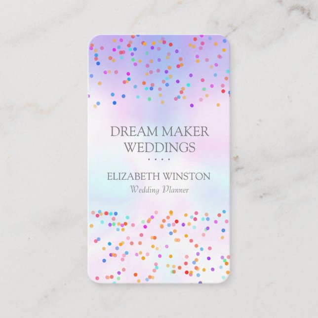 Elegant Holographic Rainbow Confetti Business Card (Front)