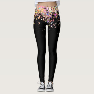 Elegant Holographic Rose Gold Glitter Black Leggings