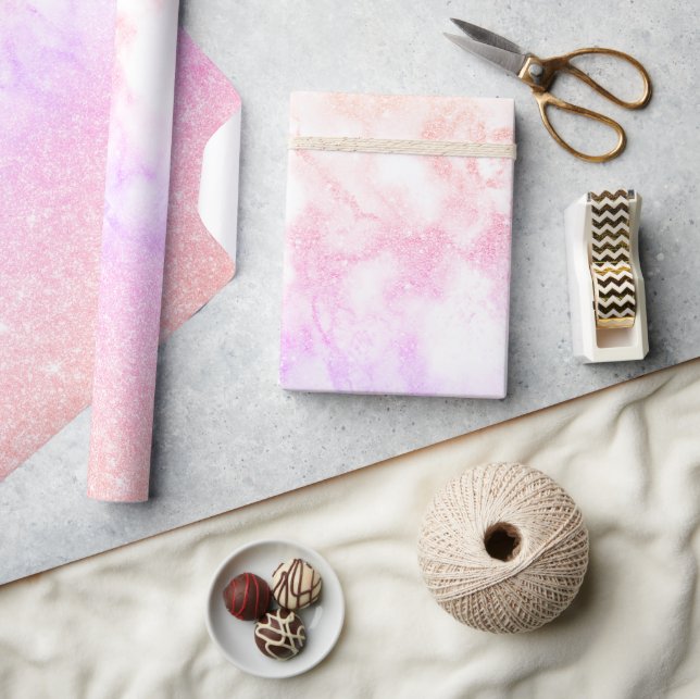 Elegant holographic rose gold glitter marble wrapping paper (Crafts)