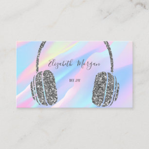 Elegant Holographic,  Silver  Glitter Headphone DJ Business Card