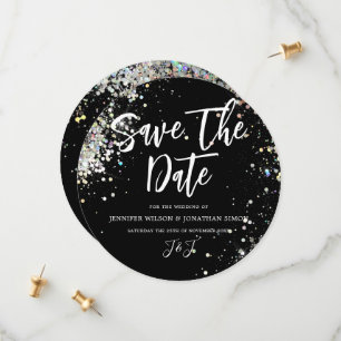 Elegant Holographic Sparkly Glitter Black Modern Save The Date