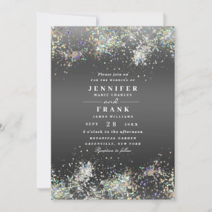 Elegant Holographic Sparkly Glitter Metallic Black Invitation