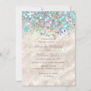 Elegant Holographic Sparkly Glitter Modern Ivory Invitation