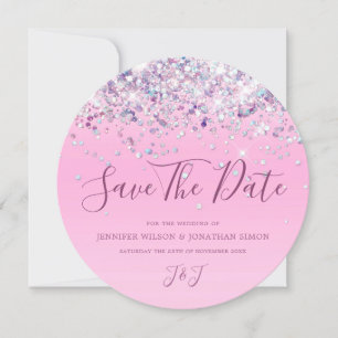 Elegant Holographic Sparkly Glitter Modern Pink Save The Date