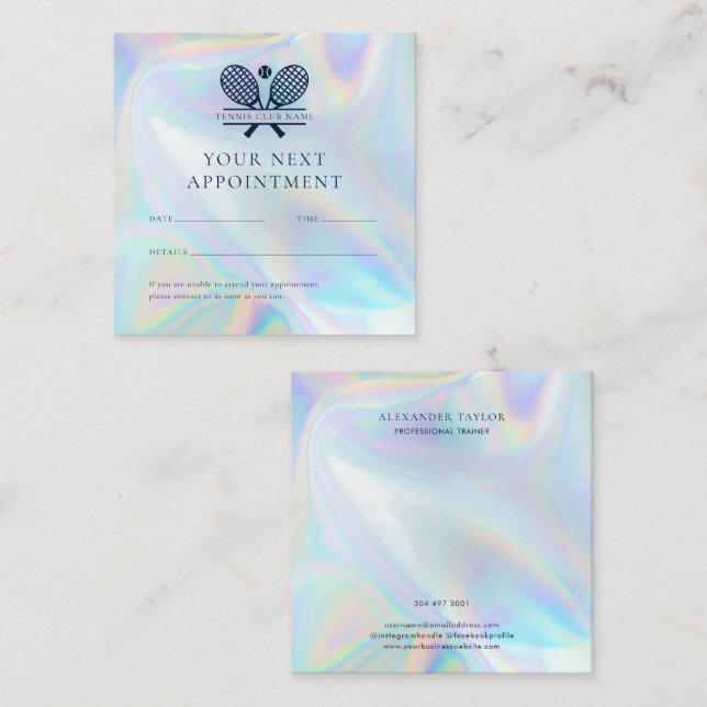 Elegant Holographic Tennis Coach Custom Appointment Card (Front/Back)