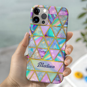 Elegant holographic trendy faux gold geometric iPhone 16 pro case