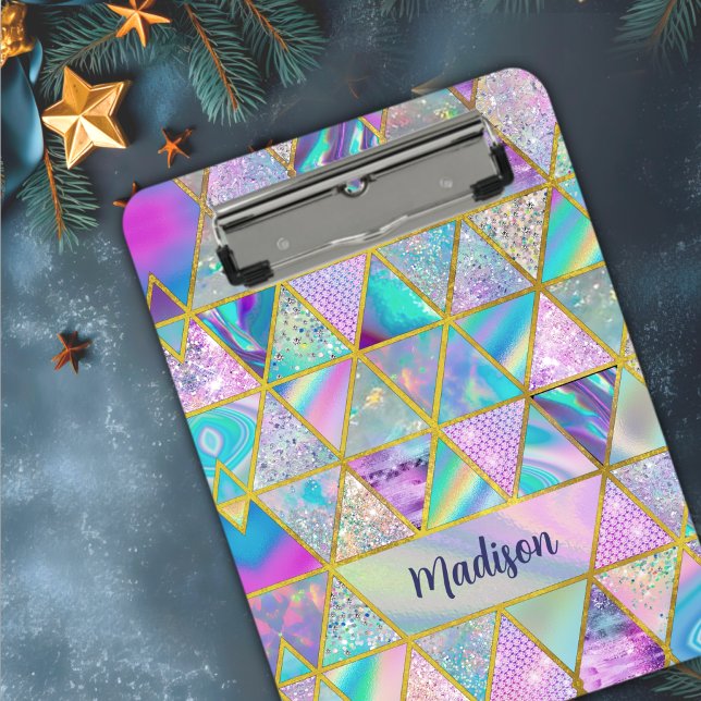 Elegant holographic trendy faux gold geometric  clipboard (Creator Uploaded)