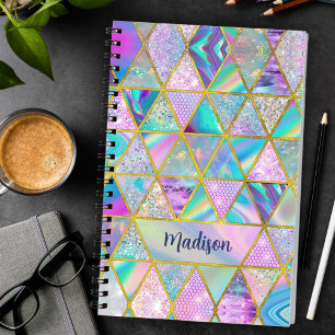 Elegant holographic trendy faux gold geometric  notebook