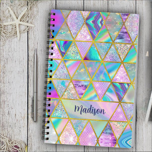 Elegant holographic trendy faux gold geometric  notebook