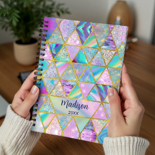 Elegant holographic trendy faux gold geometric planner