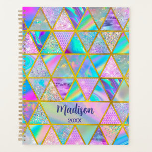 Elegant holographic trendy faux gold geometric  planner